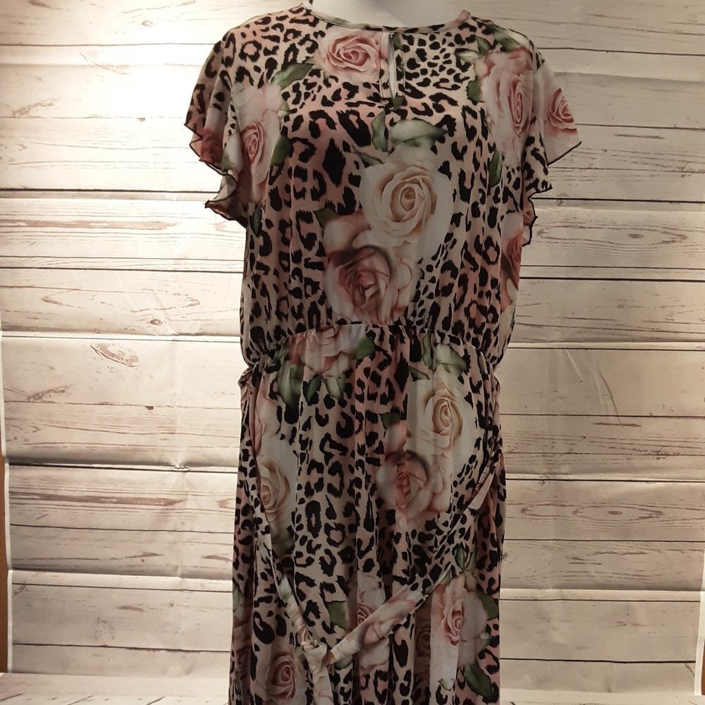 Quiz Floral Keyhole Neckline Dress SZ 14